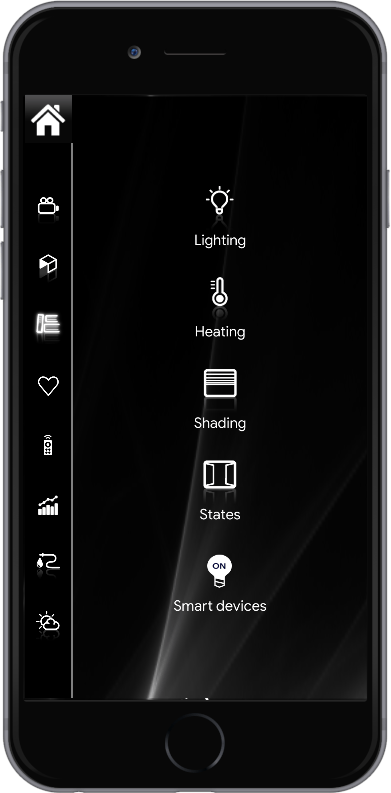 Second menu inside the Home outomation app EVE Remote Plus