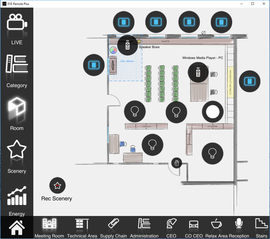 How the UPnP device can be seen inside the map interface of the Home automation app EVE Remote Plus