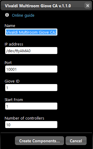 How to create the Vivaldi Multiroom Giove CA inside the Home automatio software EVE Manager