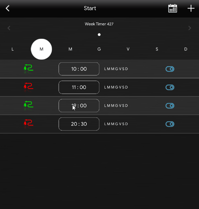 Showing when the cycle is enabled and when disabled inside the Home automation app EVE Remote Plus classic style