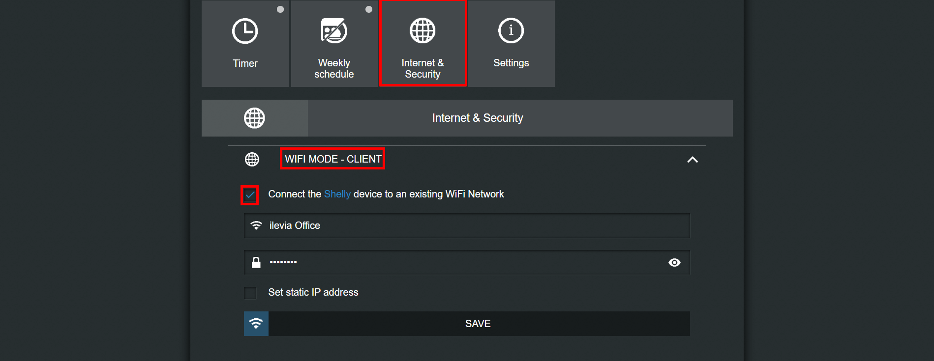 How to set the wifi client mode to shelly device