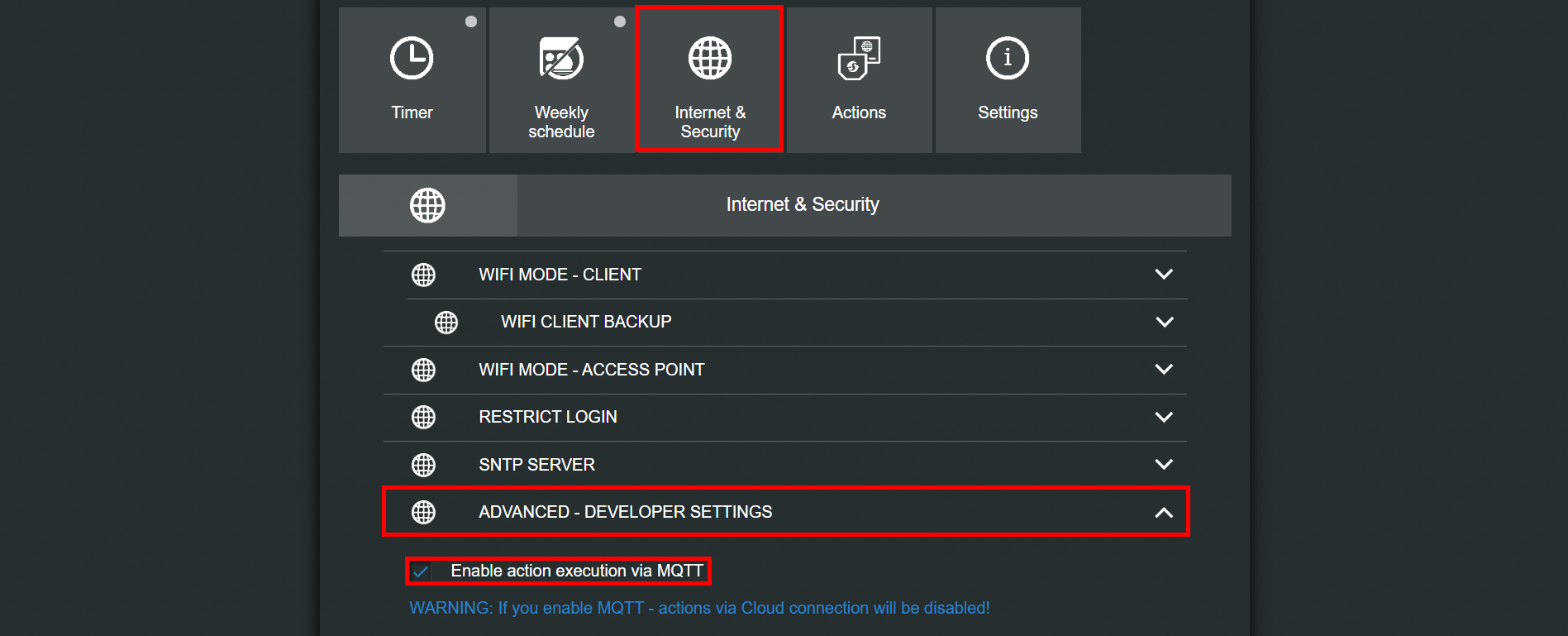 How to enable the internet security settings