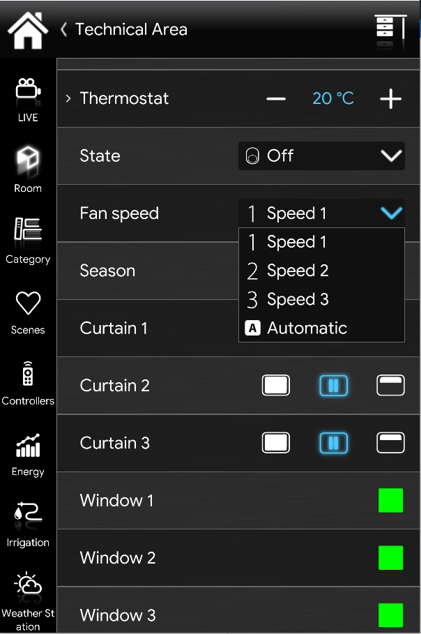 How does the drop down menu looks like inside the EVE Remote Plus  classic interface