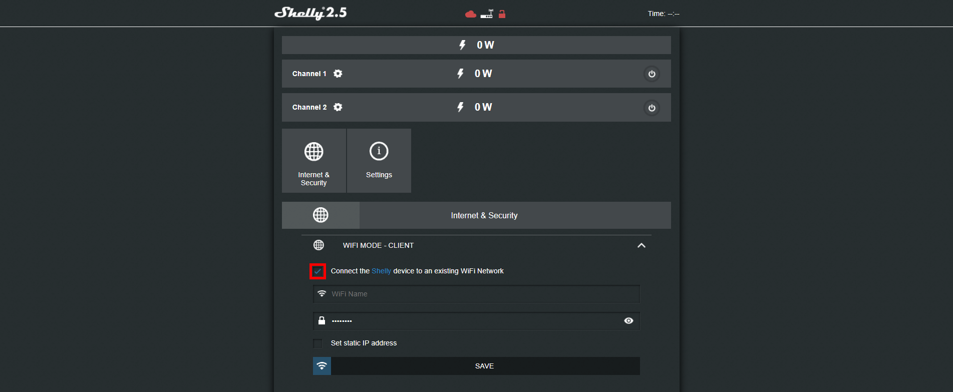 How to enable the wifi mode client inside the shelly's 2.5 web interface