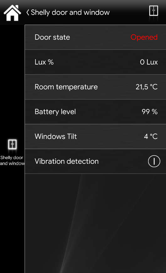 Here displayed how the project configuration is inside the Home automation app EVE Remote Plus when the window is open and tilted