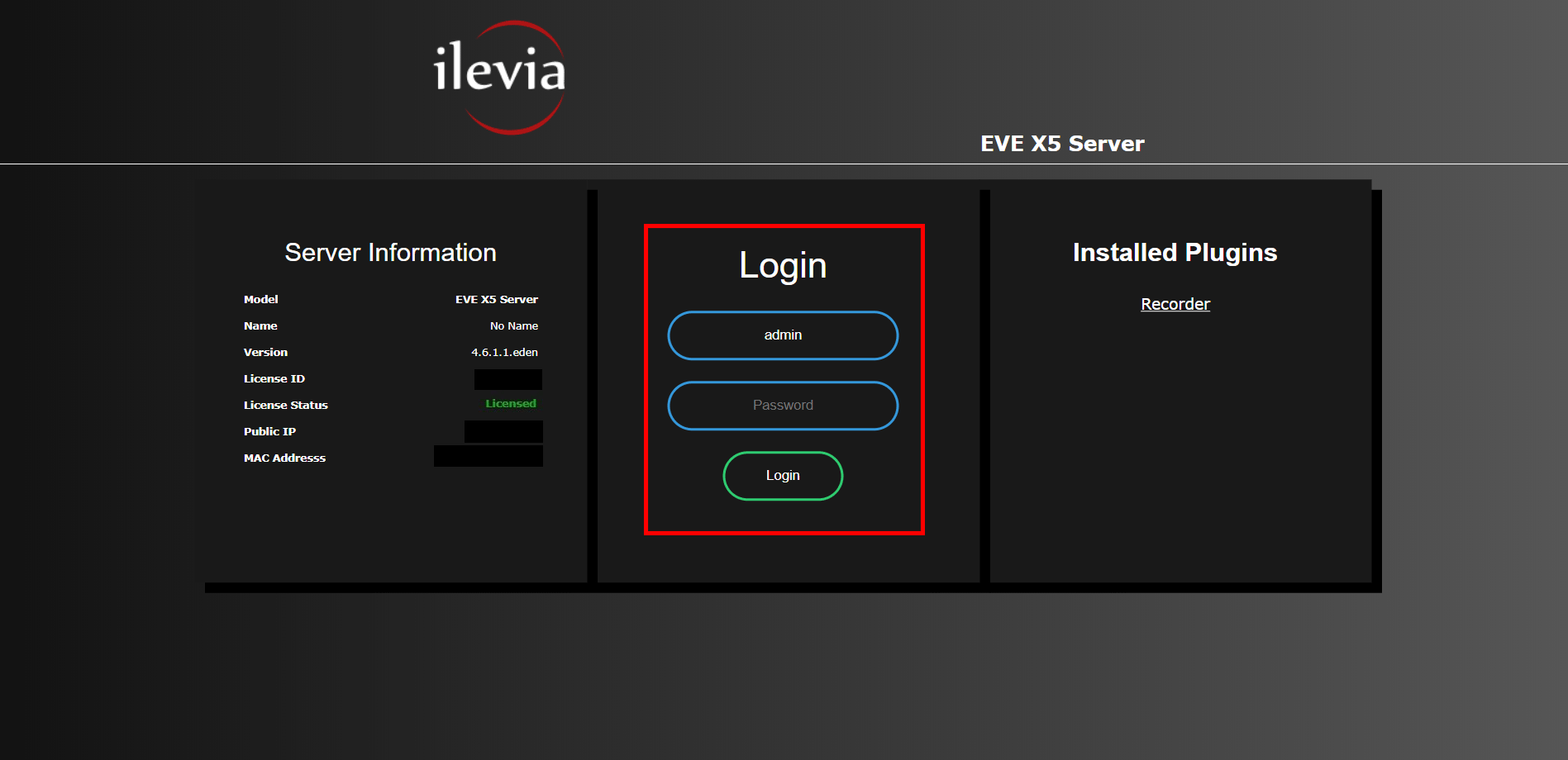 How to login insde the configuration settings throught the EVe Server web interface