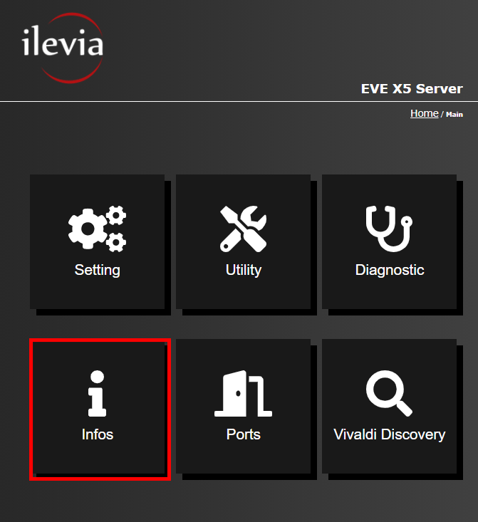 Info menu inside the web interface of the Home automation server EVE X5