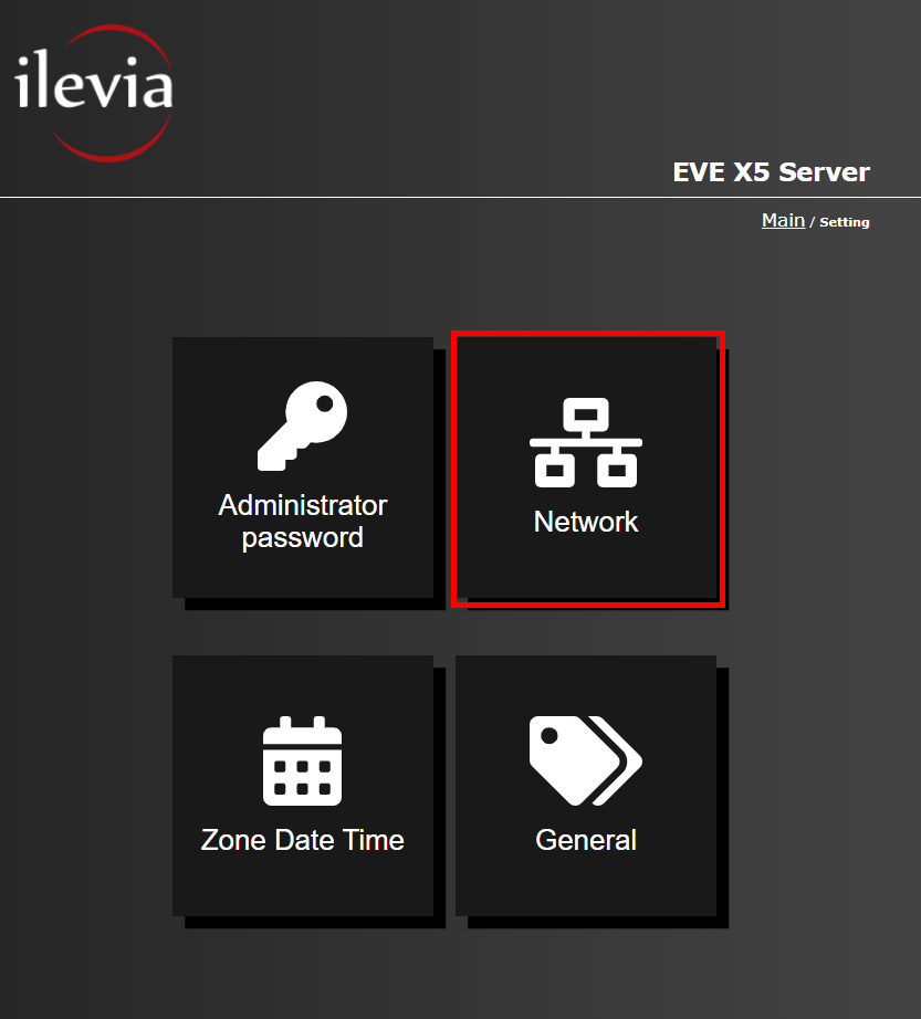Menu network inside the web interface of the Home automation server EVE X5