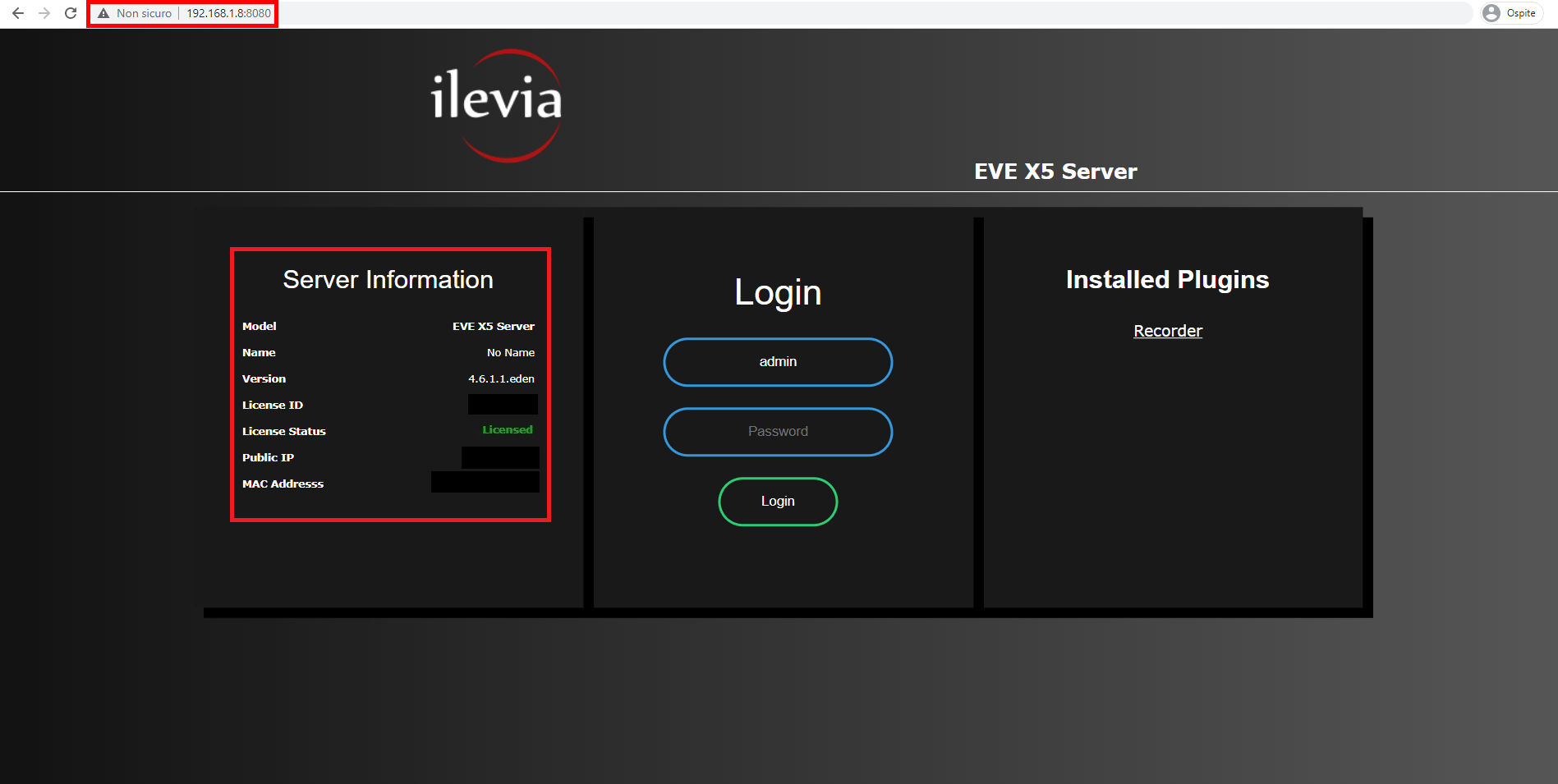 How to connect into the Web interface of the EVE server in the network of the Home automation virtual machine EVE X5 device