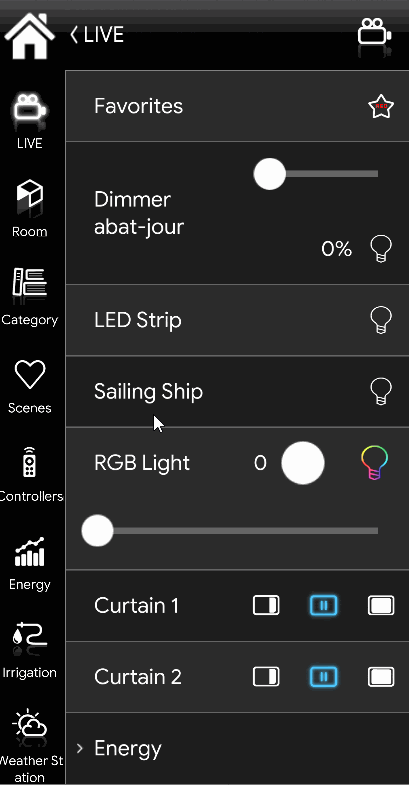 How to add components inside the Favourites list on the Classic user interface of the Home automation app EVE Remote plus