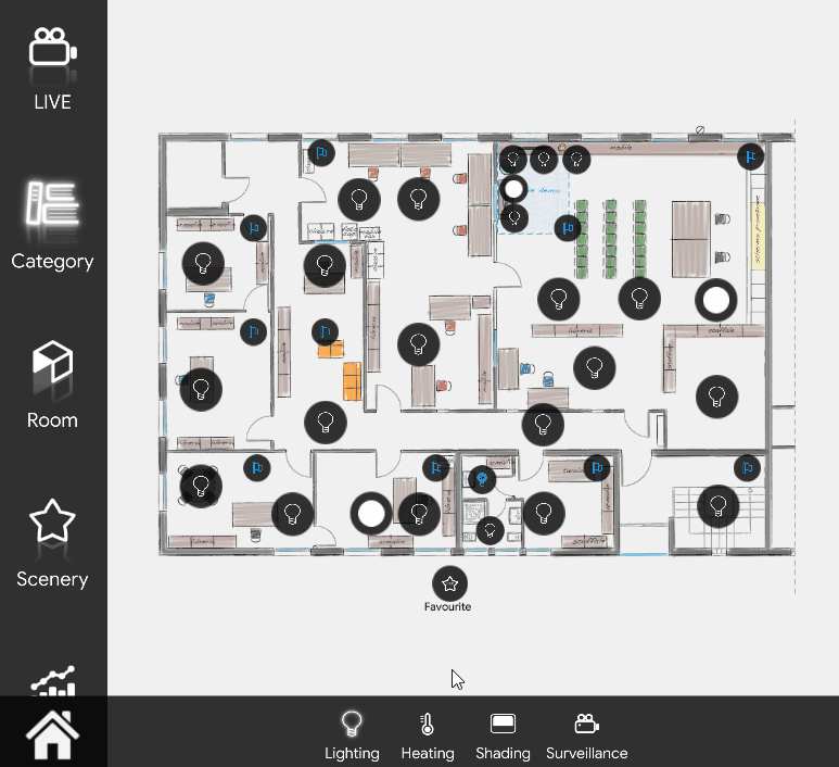How to add components inside the Favourites list on the Map user interface of the Home automation app EVE Remote plus