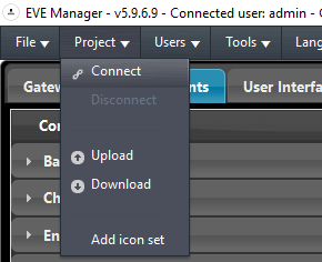 How to enter the real time connection with the Home automation software EVE Manager 