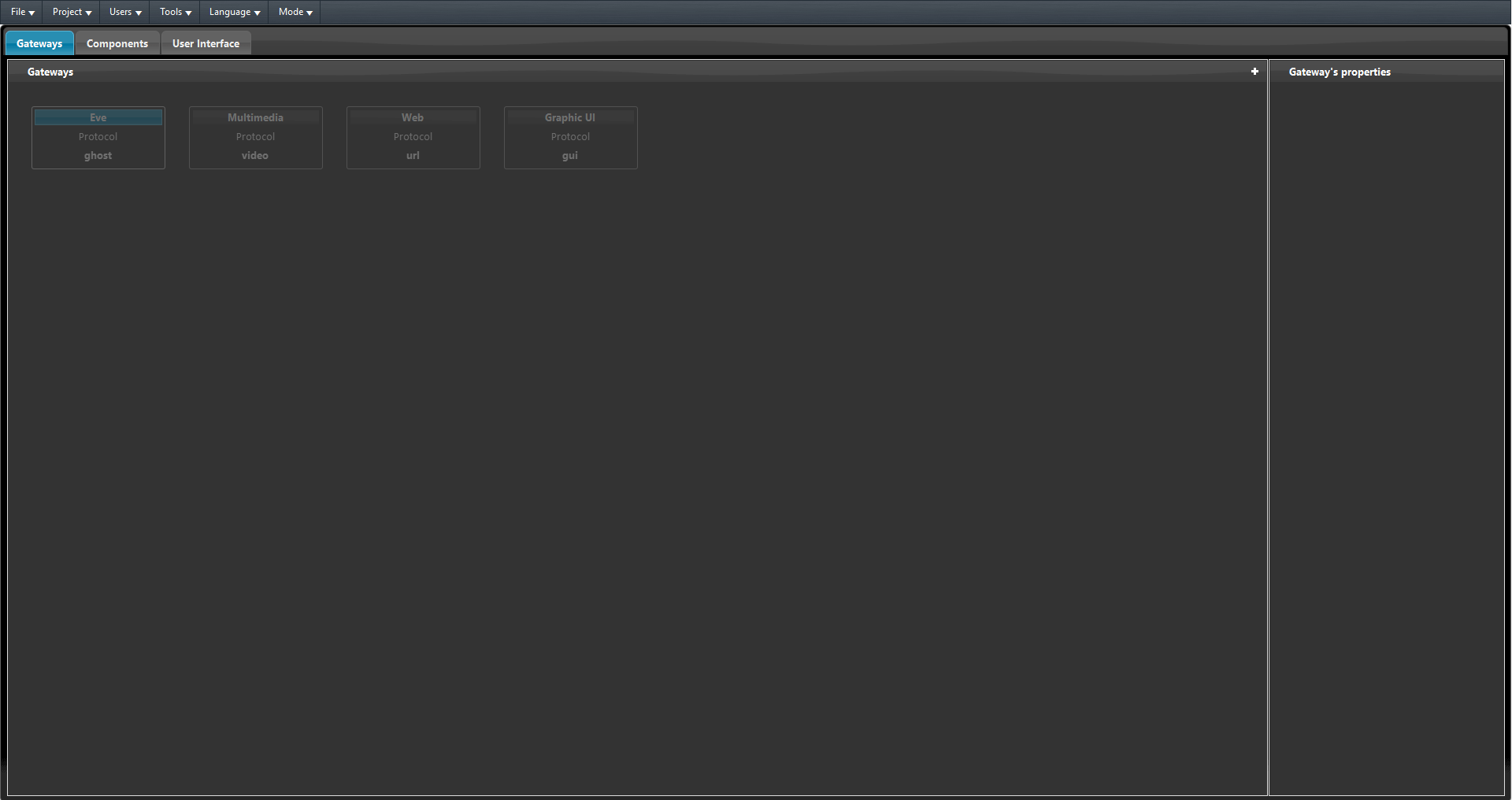 How the gateway tab looks like inside the Home automation configuration software EVE Manager Pro