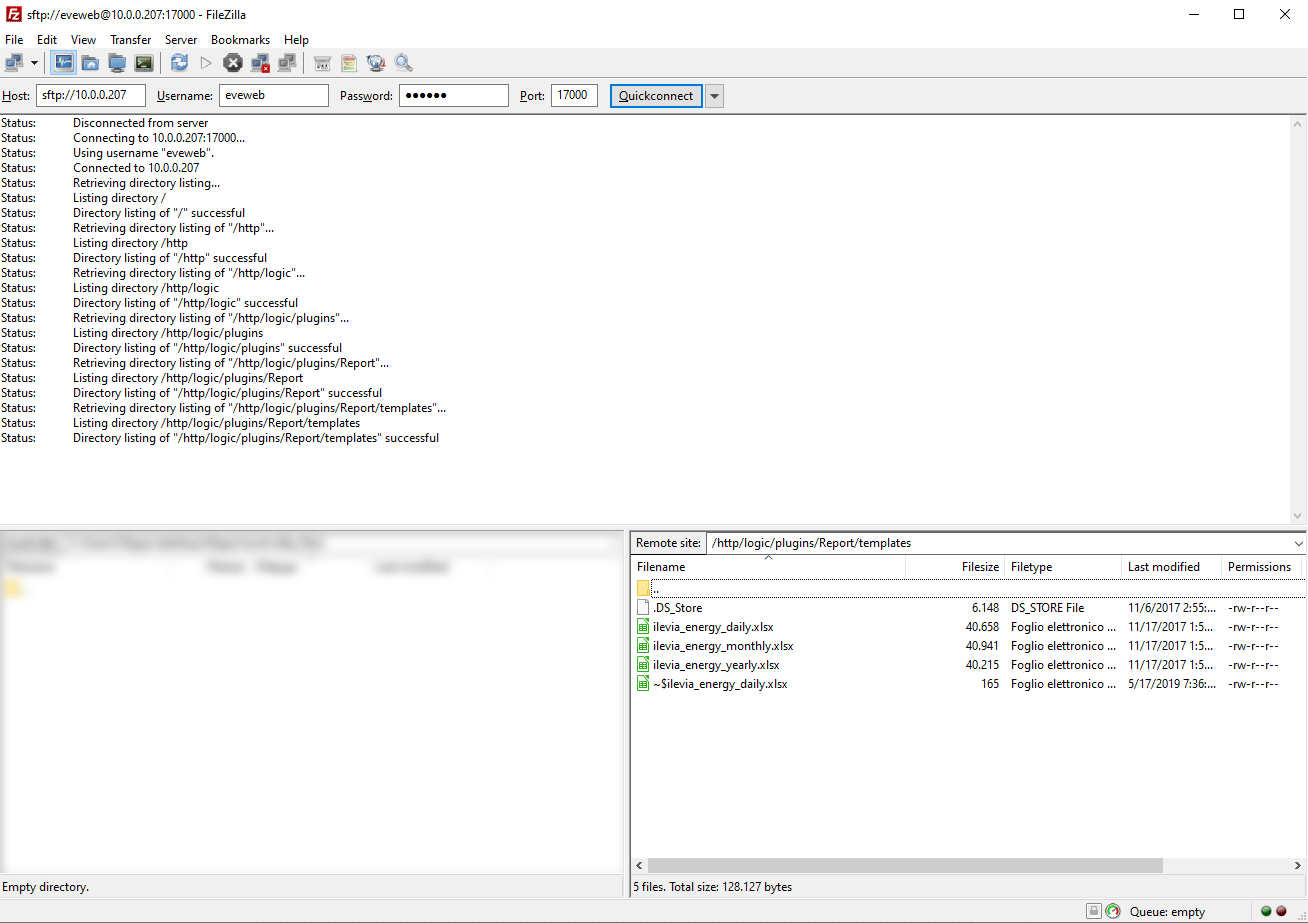 Connection parameters and file path in order to donwload the report template from the Home automation server EVE