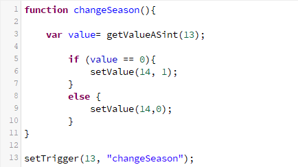 Javascript code that turn on the air conditioning once the drop down component is set to summer