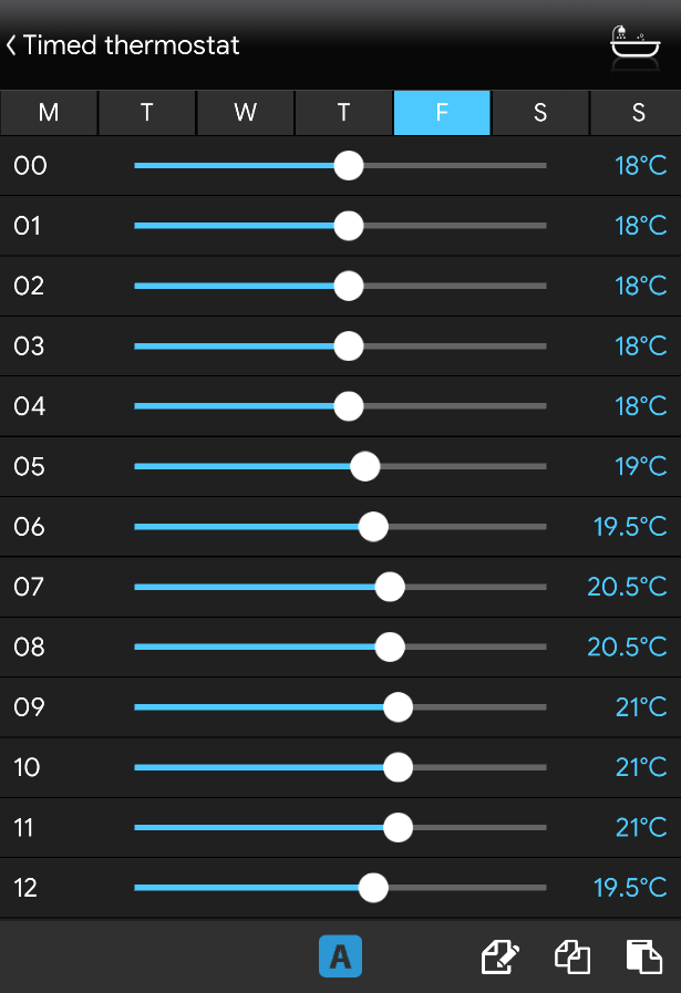 Timed thermostat component inside the Home automation App EVE Remote Plus classic style