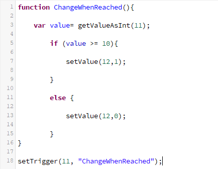 Javascript code that willl turn on a light once the changeable value reach the value 10 