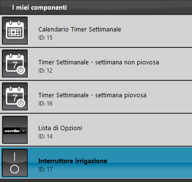 Primo progetto esempio componente Calendario timer settimanale all'interno del software per la configurazione della domotica EVE Manager