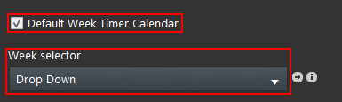 Setting of the week timer calendar with the week selector and the default week timer calendar active in the Home automation configuration software EVE Manager