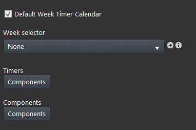 Week Timer Calendar component properties to control the shutters inside the HOme automation software EVE Manager