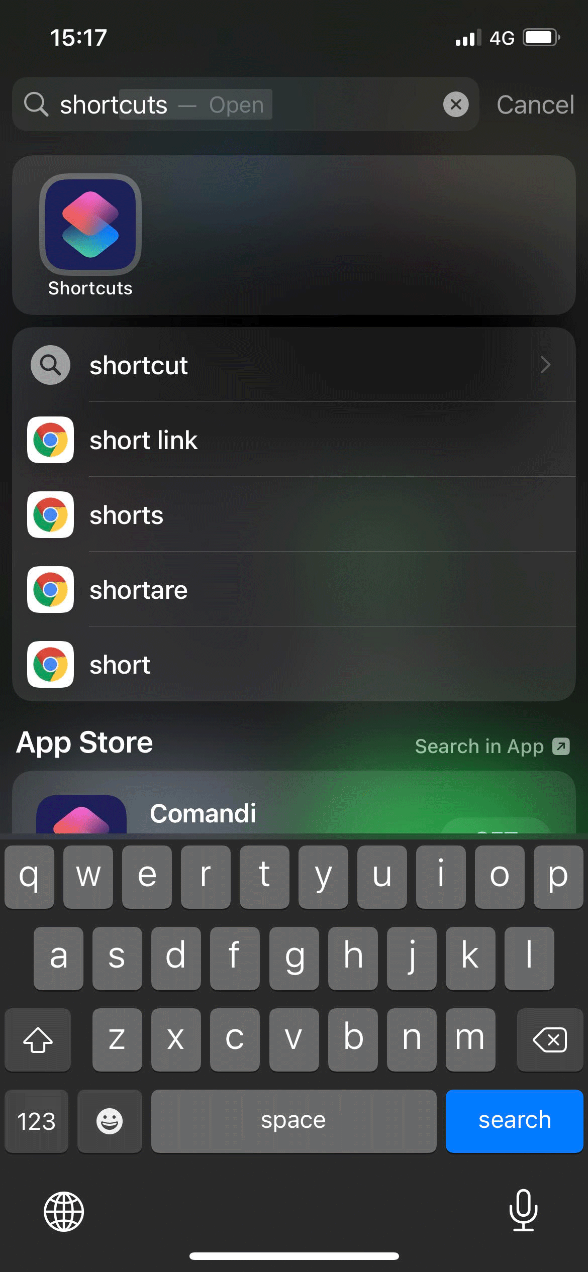 Accessing the shortcut app in order to set up the IFTTT command