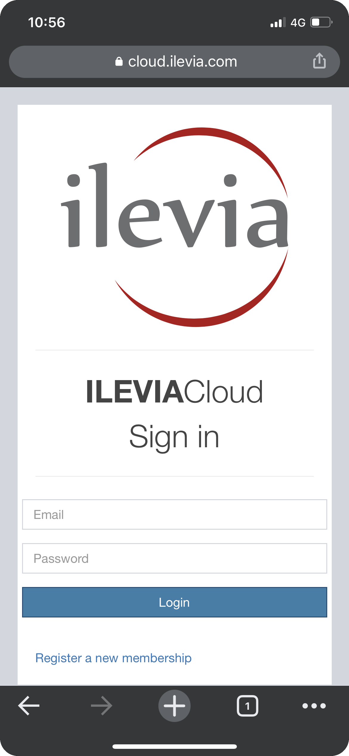 Login page of the Ilevia's cloud to add your ilevia server license ID