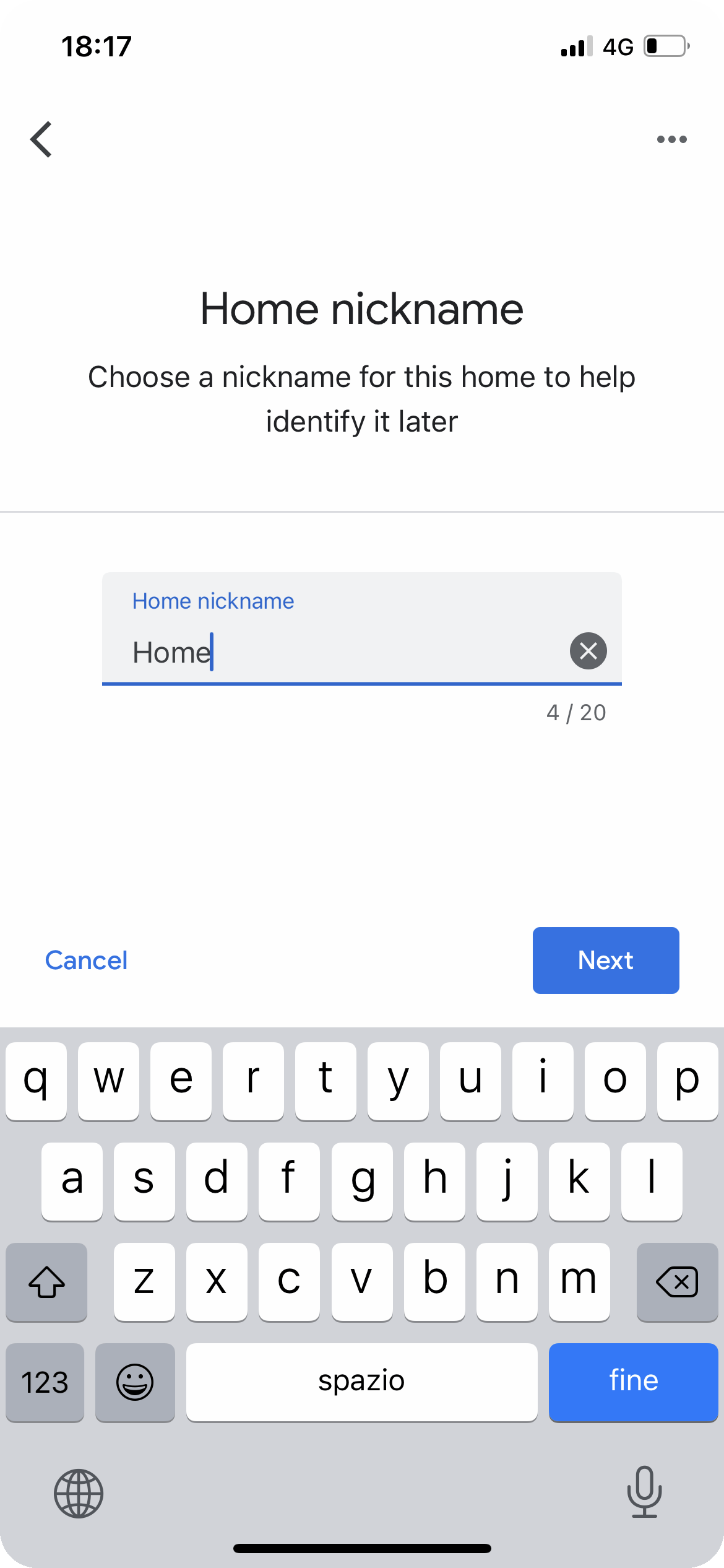 Confirming the choosen Home name within the Google Home App