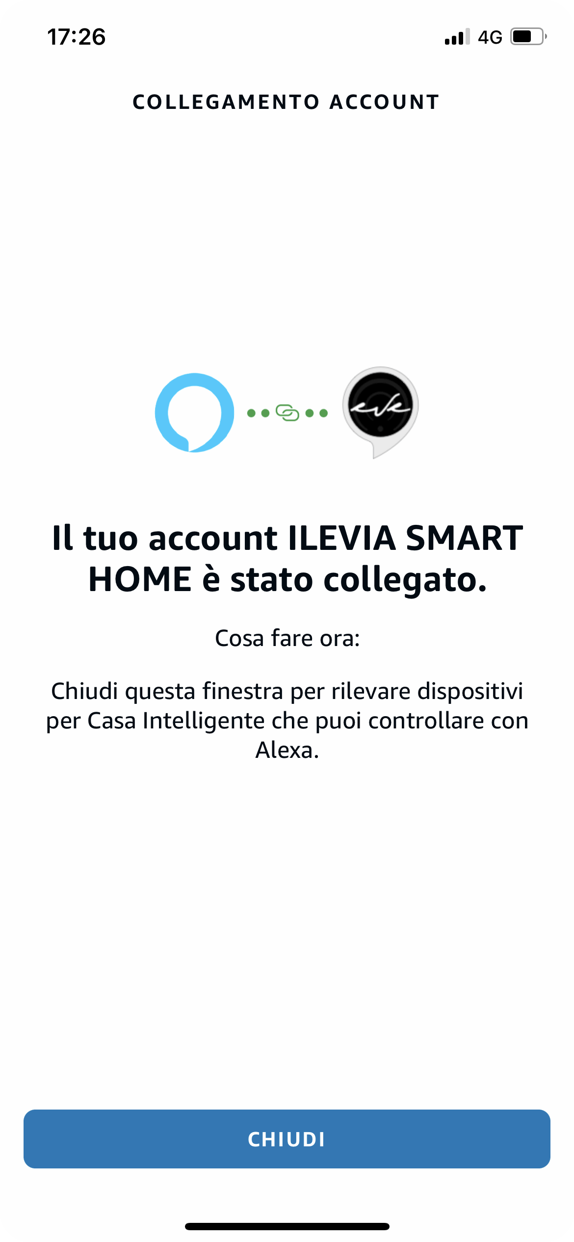 Ilevia smart home successful skill linking within the Amazon Alexa App