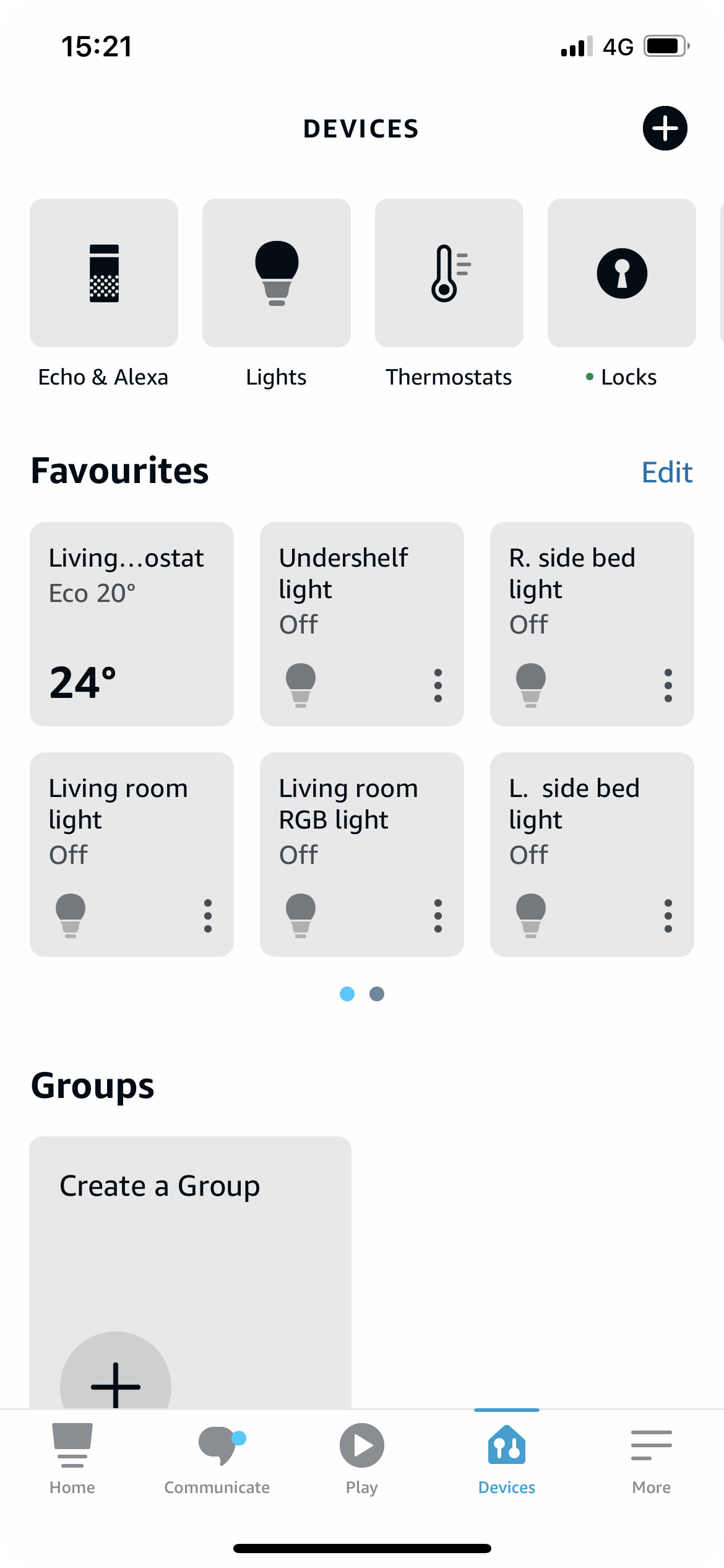 Devices' list within the Amazon Alexa app once linked with the Ilevia Smart Home skill