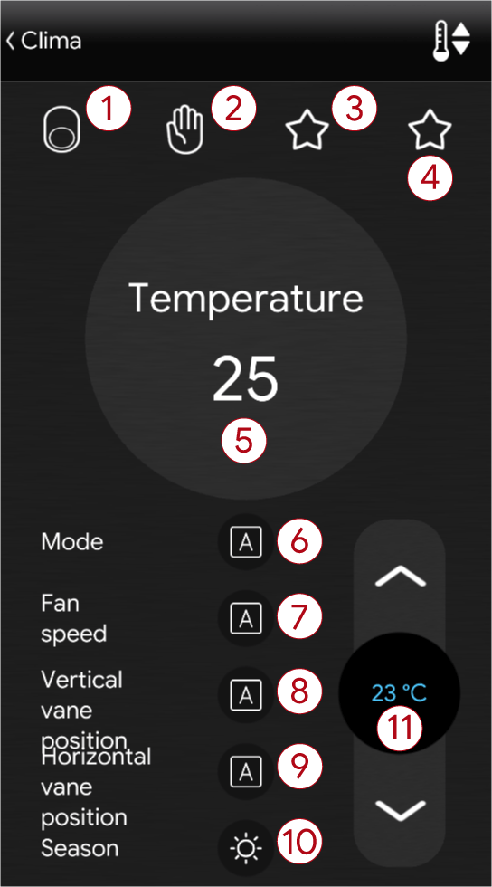 Clima component inside the Home automation app EVE Remote plus