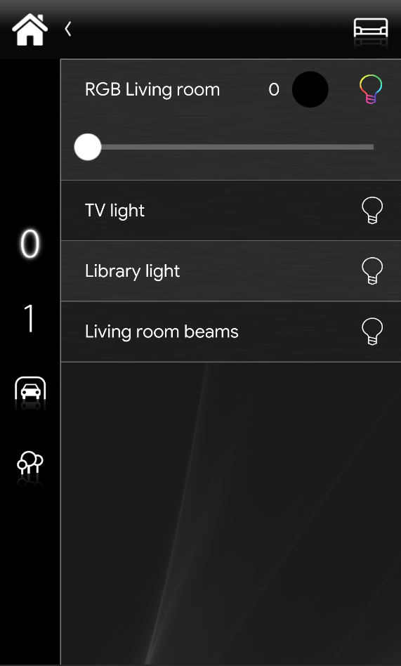RGB light component in the classic view mode inside the Home automationApp EVE Remote Plsu