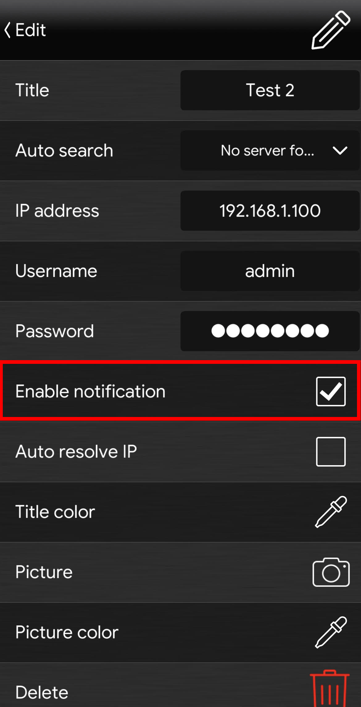 Notification enable within the Ilevia EVE Remote Plus app
