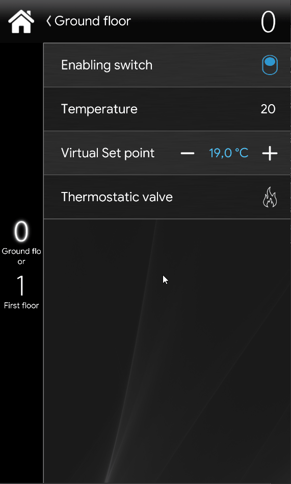 This is how the virtual thermostat could look like within the Classic user interface of the ilevia's app EVE Remote Plus.
