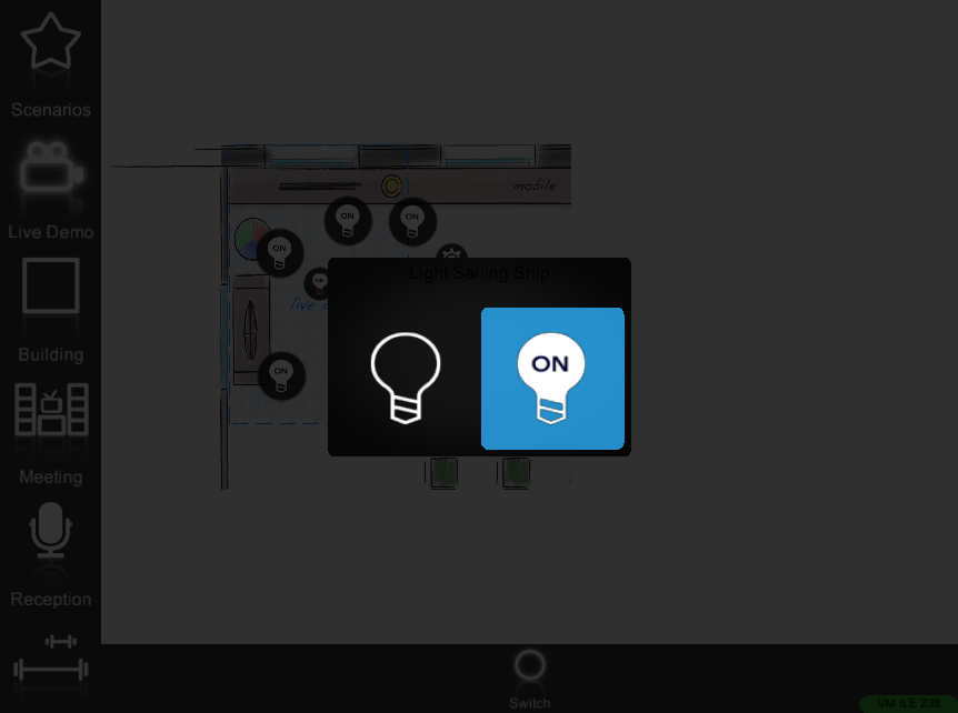 How the switch component is displayed with the modal mode within the Map interface inside the Home automation App