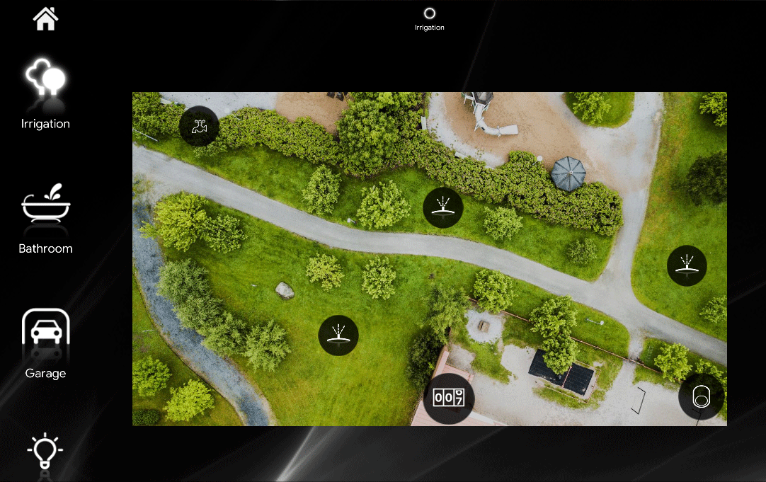 How the Irrigation components diabled look like inside the Home autoamtion app EVE Remote plus map style