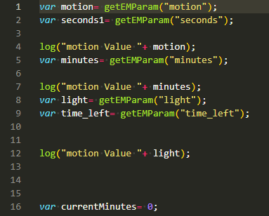 Javascript variables within the motion sensor code within the custom widget component inside the Ilevia's configuration software EVE Manager.