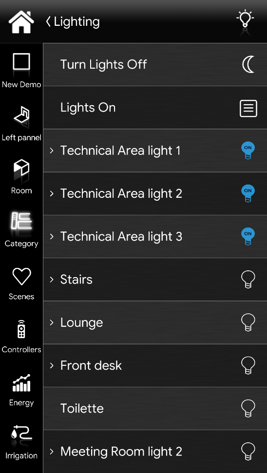 How does the list view component look like inside the Home automation app EVE Remote Plus classic view
