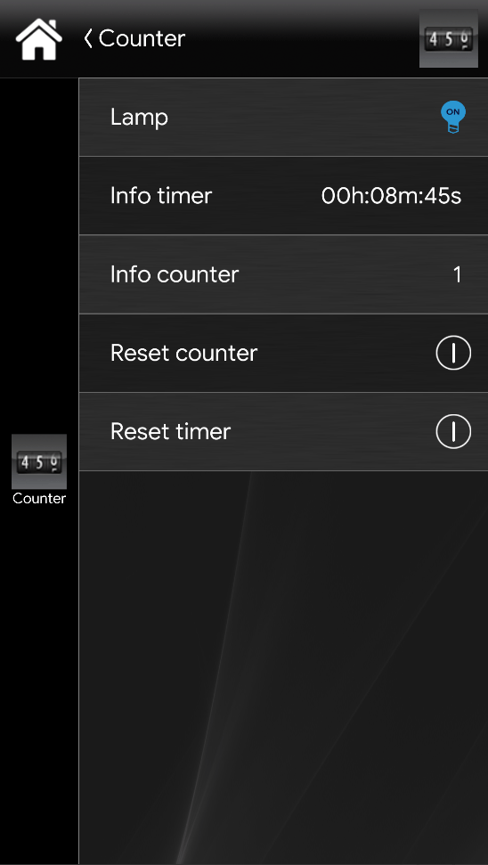 Counter somponents within the Ilevia's user interface app EVE Remote Plus. | Counter started.