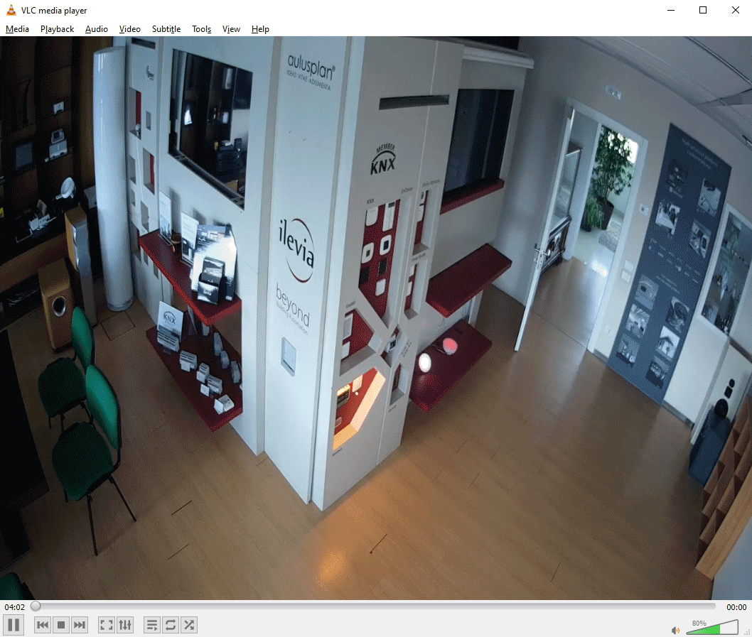  Streaming representation from the IP Camera via the URL entered in the VLC media player multimedia playback software