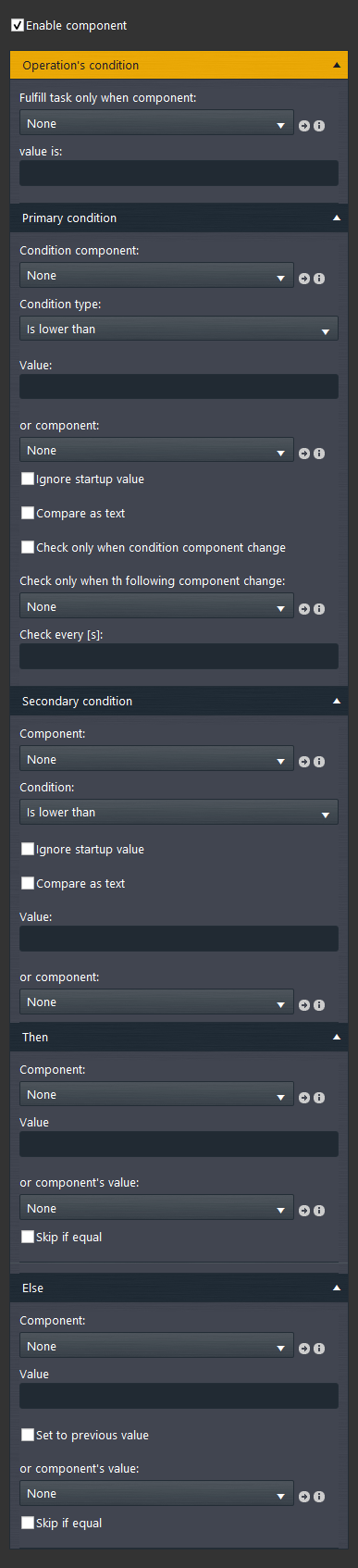 IF Then component properties inside the Home automation software EVE Manager