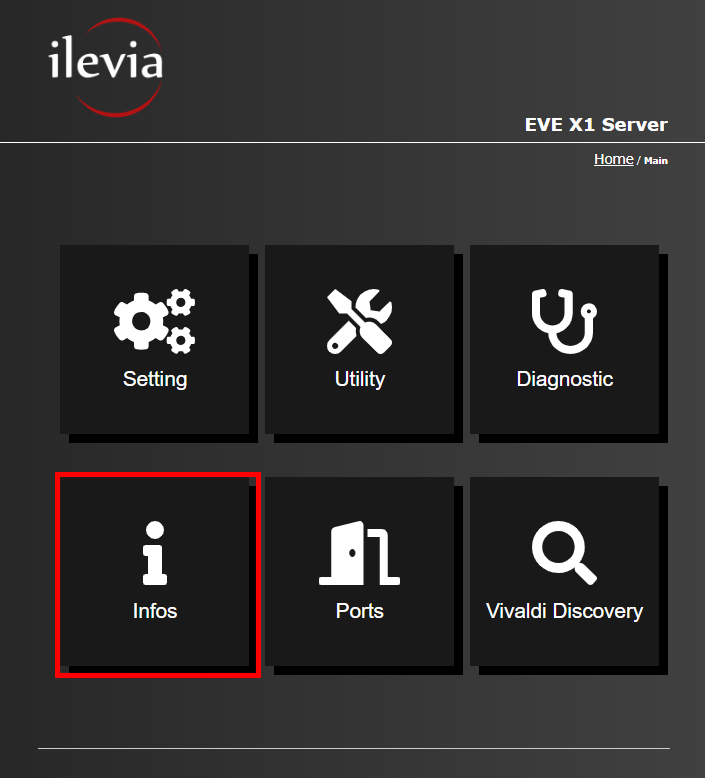 Info menu inside the web interface of the Home automation server EVE X1