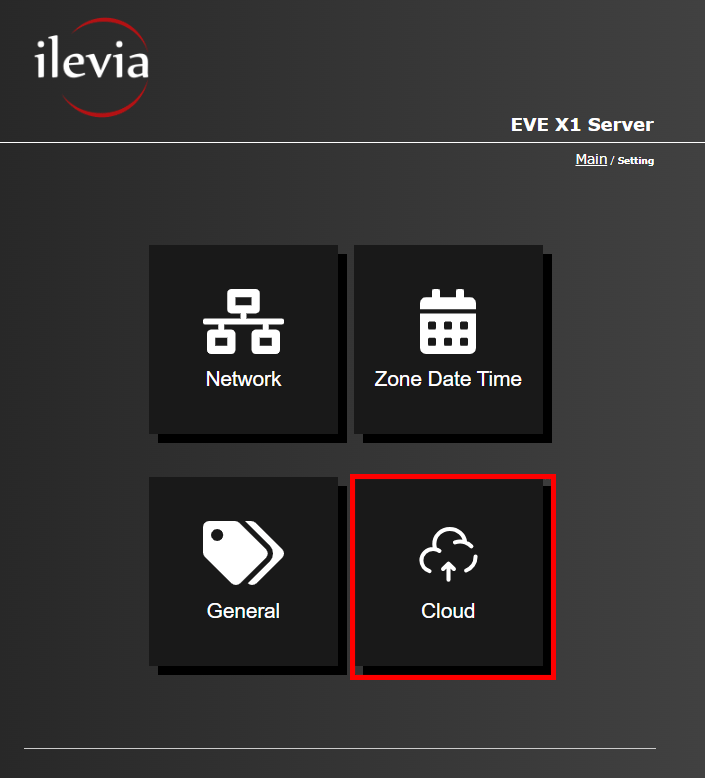 Cloud menu within the Ilevia's Home automation server web interface.