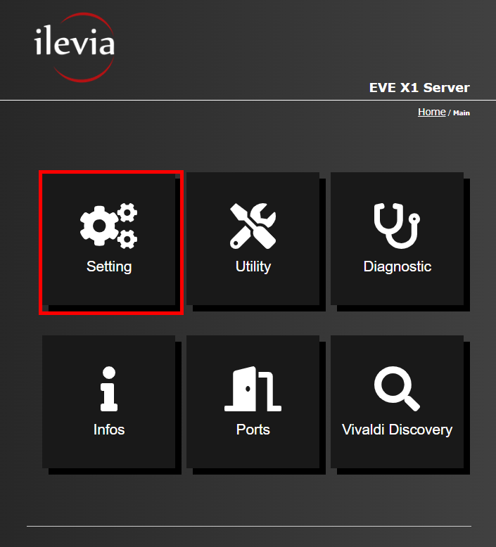 Settings menu inside the web interface of the Home automation server EVE X1