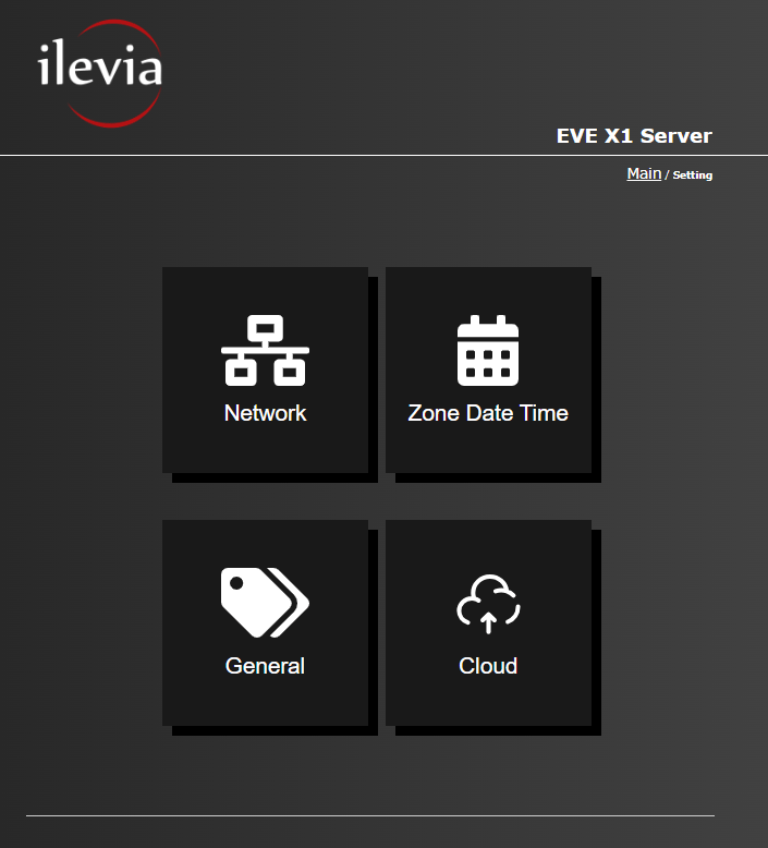 All the available features inside the settings menu of the Home automation server EVE X1