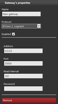 Bticino 2 gateway properties.