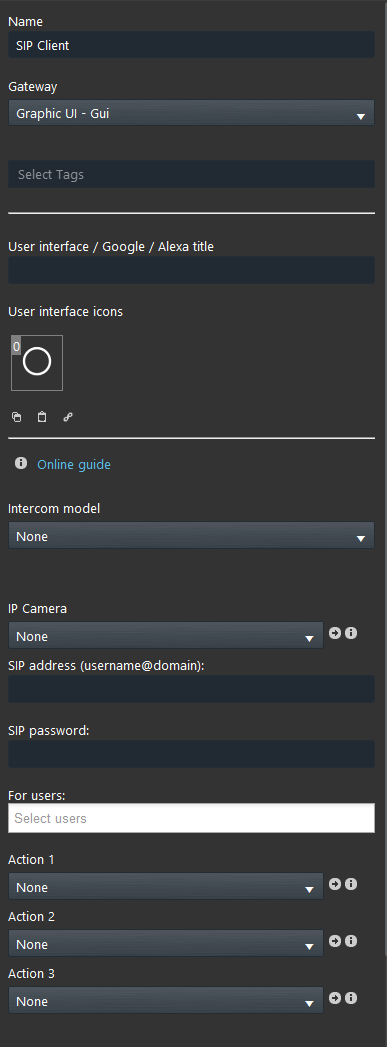 SIP client component properties.