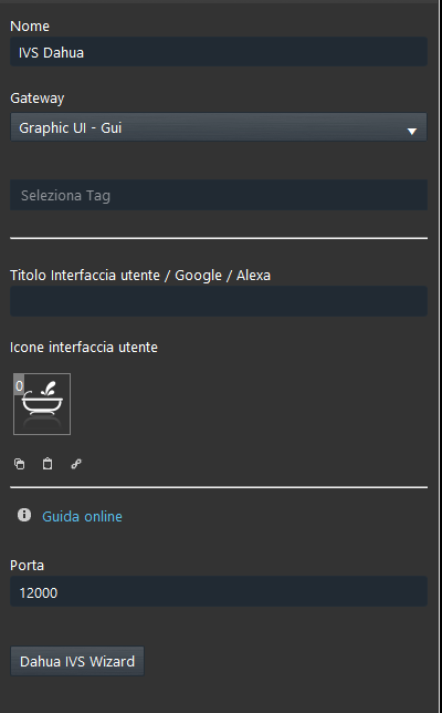 Proprietà del componente IVS dahua per la configurazione delle regole tra IP camera e software Ilevia.