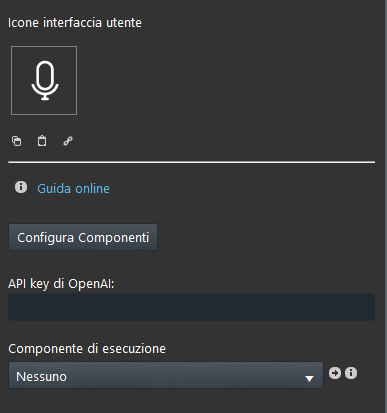 Proprietà componente Open AI all'interno del software di configurazione di Ilevia.