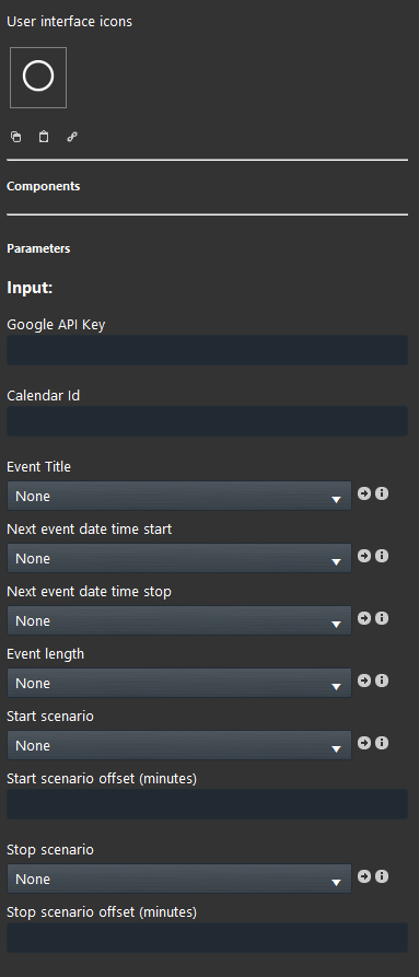Google-Calendar_component-properties Google Calendar component properties. within the Ilevia's configuration software Ilevia Manager.