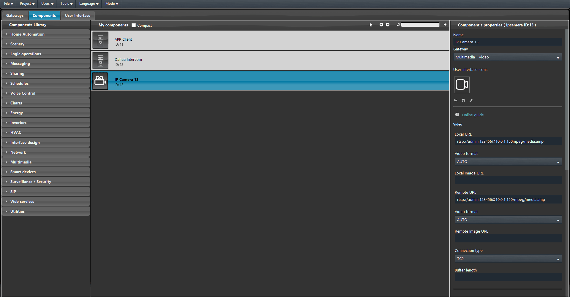 configurazione-ip-camera SIP client configuration within the Ilevia's configuration software.